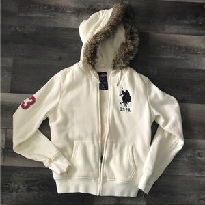 U.S. Polo Assn. Cream Hoodie Jacket with Fur Trim